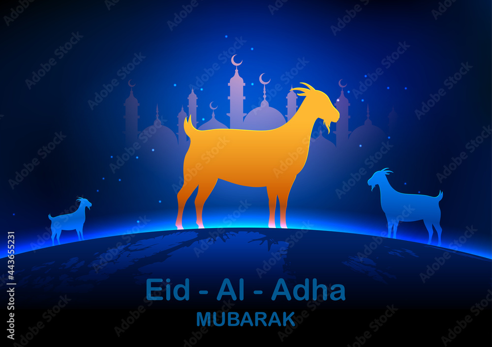 sheep wishing Eid ul Adha Happy Bakra Id holy festival of Islam Muslim - obrazy, fototapety, plakaty 