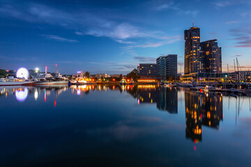 Wall Mural - Panorama of the marina in Gdynia with modern architecture at dusk. Poland