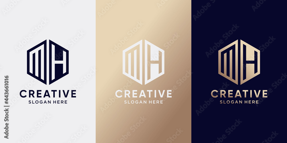 Creative monogram logo design initial letter MH with hexagon style ...