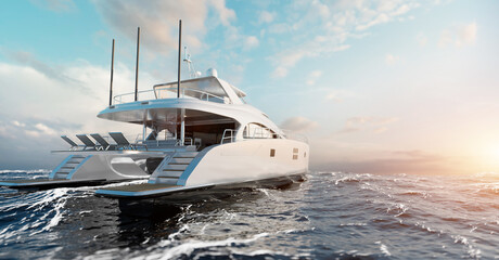 Wall Mural - Luxury motor yacht on the ocean