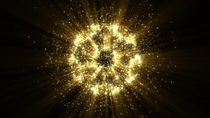 Wall Mural - 4k abstract celebration background animation shining gold particles and dust geometry figure glitter