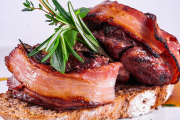 Wall Mural - Bacon wrapped filet mignon on toasted bread