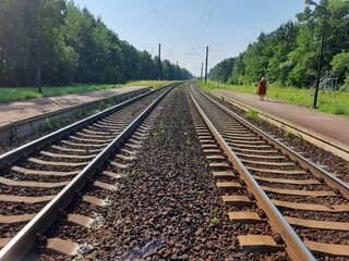 rails at the railway station in summer