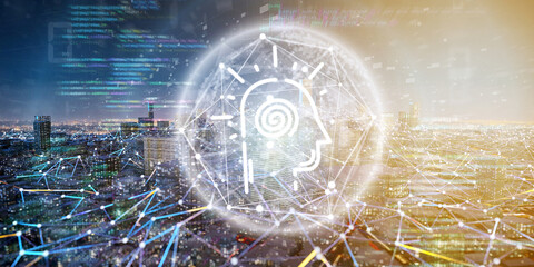 Wall Mural - smart city with an artificial intelligence network and communication connection - 3d rendering