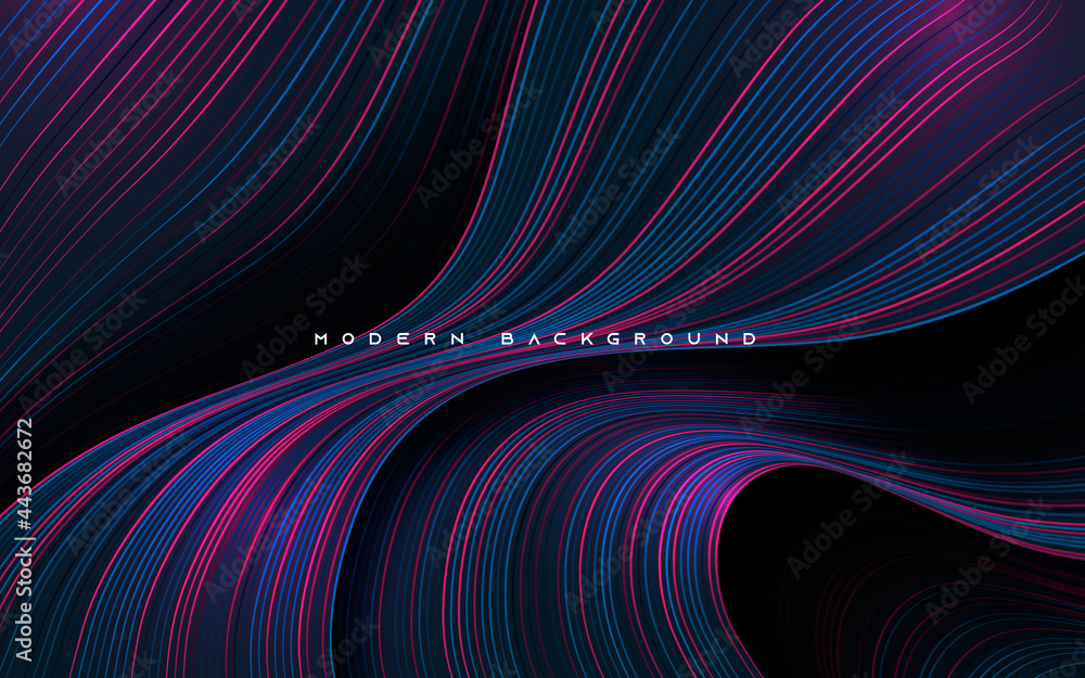 Dynamic dimension layers with blue and purple line background - obrazy, fototapety, plakaty 