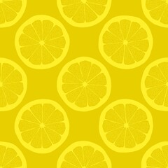 Wall Mural - Lemon slices on yellow background seamless pattern