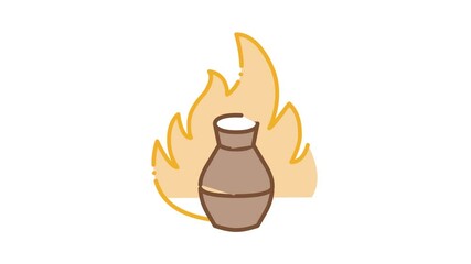 Poster - clay vase on fire Icon Animation. color clay vase on fire animated icon on white background