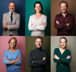 Poster - Group of six commercial people in front of a colored background