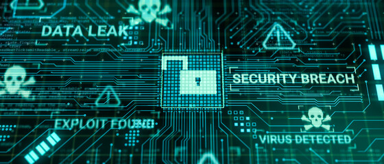 hacker attack computer hardware microchip while process data through internet network, 3d rendering 