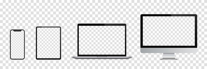 Wall Mural - realistic set of monitor, laptop, tablet, smartphone. vector illustration