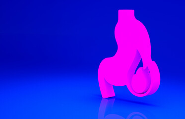 Wall Mural - Pink Stomach heartburn icon isolated on blue background. Stomach burn. Gastritis and acid reflux, indigestion and stomach pain problems. Minimalism concept. 3d illustration 3D render