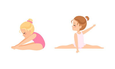 Sticker - Lovely Little Ballerinas Dancing Set, Cute Little Girls Training Wearing Leotard Cartoon Vector Illustration