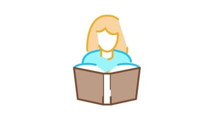 Poster - reading girl Icon Animation. color reading girl animated icon on white background