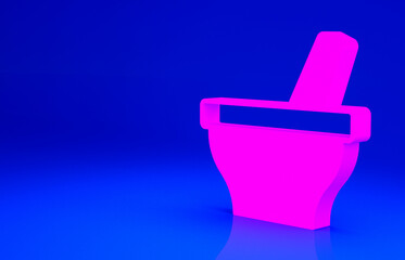 Sticker - Pink Mortar and pestle icon isolated on blue background. Minimalism concept. 3d illustration 3D render