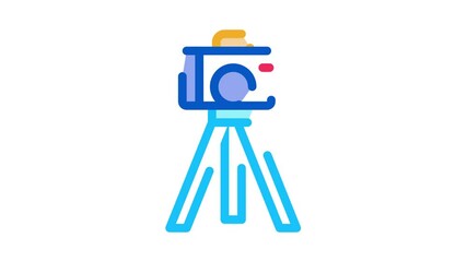 Poster - video camera with tripod Icon Animation. color video camera with tripod animated icon on white background