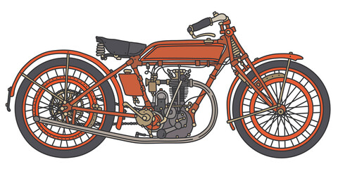 Wall Mural - The hand drawing of a vintage red motorcycle