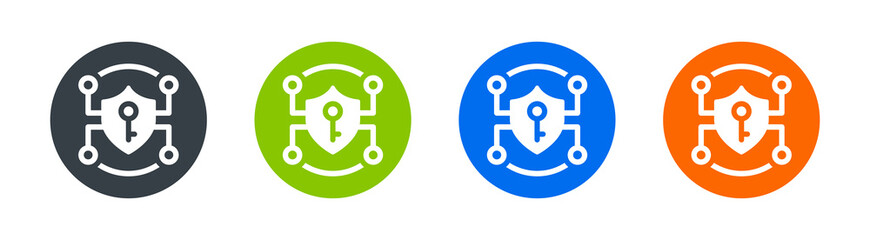 Sticker - Encryption icon set. Containing shield, key, cyber and encrypted symbol. Security concept