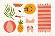 Summer hand drawn beach cartoon doodle cute elements background