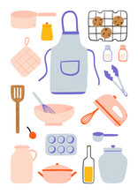 Modern Various Cute Kitchen Cooking Utensils And Baking Elements Illustration