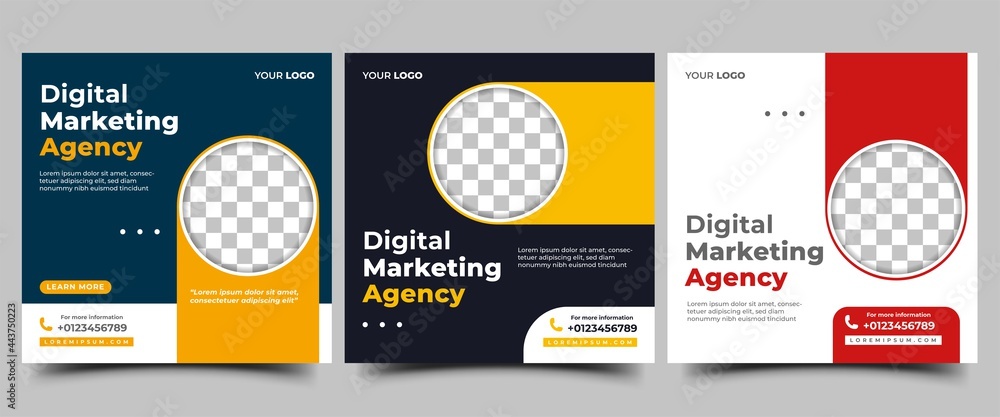 Digital marketing agency social media post template design collection. Modern banner with place for the photo. Usable for social media, banner, and website. - obrazy, fototapety, plakaty 