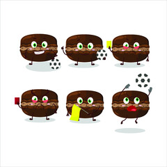 Poster - Chocolate macaron cartoon character working as a Football referee. Vector illustration