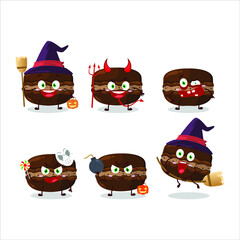 Poster - Halloween expression emoticons with cartoon character of chocolate macaron. Vector illustration