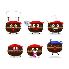 Canvas Print - Mascot design style of chocolate macaron character as an attractive supporter. Vector illustration