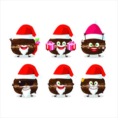 Wall Mural - Santa Claus emoticons with chocolate macaron cartoon character. Vector illustration