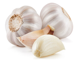 Wall Mural - Fresh organic garlic. Garlic isolated on white background. Garlic Clipping path.