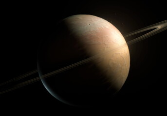 Wall Mural - Saturn halo rings dark sunlight in space Mimas Titan meteorite