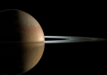 Wall Mural - Saturn halo rings dark sunlight in space Mimas Titan meteorite