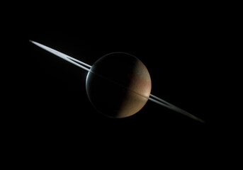 Wall Mural - Saturn halo rings dark sunlight in space Mimas Titan meteorite