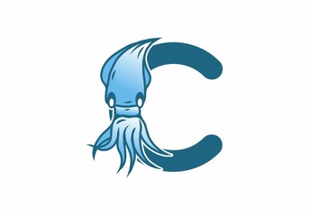 Blue initial letter C with squid