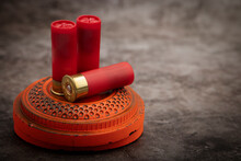 Clay Shooting Target And Shotgun Bullets On Texture Background ,Clay Pigeon Target Game