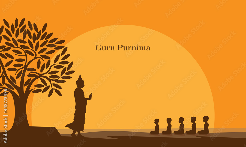 Vector Illustration of Guru Purnima celebrated on Hindu month of Ashadha. Celebration in India and Nepal.  - obrazy, fototapety, plakaty 