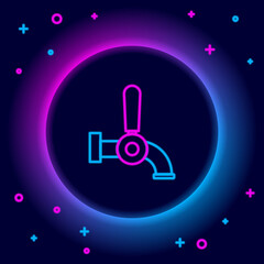 Poster - Glowing neon line Beer tap icon isolated on black background. Colorful outline concept. Vector