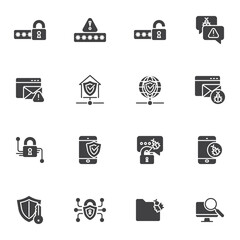 Cyber protection and security vector icons set