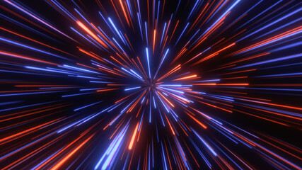 Wall Mural - through space, starfield. abstract particles, neon rays background.