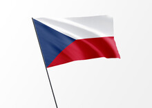 Czech Flag Flying High In The Isolated Background Czech Independence Day. World National Flag Collection