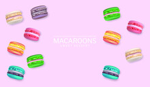 Colorful Macaroons Poster Vector Realistic. 3d Detailed Illustrations