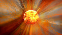 Colorful Vibrant Grungy Texture With Centered Glowing Fire Sun Ball Or Sphere