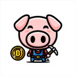 cute cartoon pig vector design as bitcoin coin miner