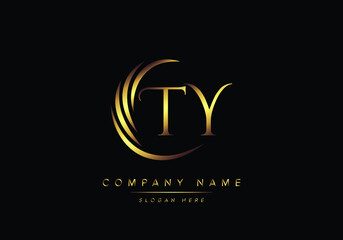 alphabet letters TY monogram logo, gold color elegant classical