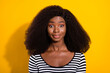 © deagreez - Photo portrait of amazed pretty girl wearing striped shirt staring surprised isolated on bright yellow color background