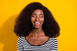 © deagreez - Photo portrait of young model laughing dreamy with closed eyes isolated on vivid yellow color background