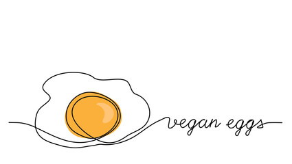 Wall Mural - Vegan eggs vector illustration. Eggs protein substitute, vegetarian replacement. One line drawing art with lettering vegan eggs