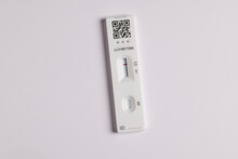 Coronavirus Lateral Flow Self Test Kit On White Background Showing Negative Result