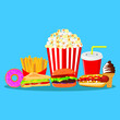 Fast food vector illustration, colorful junk food, street food icon illustration set