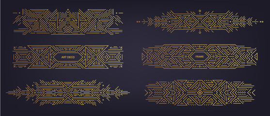 Wall Mural - vector set of art deco linear dividers, borders, frames, decorative design elements. creative geomet