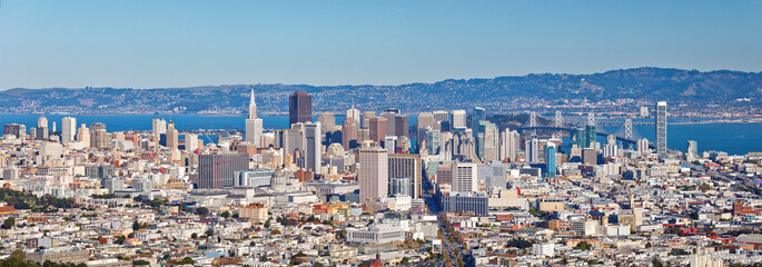 Fototapete - Panoramic cityscape of San Francisco at sunny day, San Francisco, USA